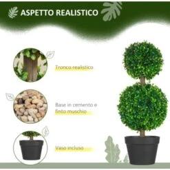 HOMCOM Set Da 2 Piante Di Bosso A 2 Sfere Realistiche Con Vaso Incluso, A Fondo Rinforzato Ed Erba, 60 Cm -Negozio Piante artificiali economico 96925619 4