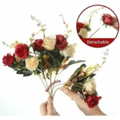 Fiori Di Seta Fiori Finti Rosa Di Seta Bouquet Di Fiori Artificiali Decorativi Per Centrotavola Per Matrimonio All'aperto Al Coperto (Rosso) -Negozio Piante artificiali economico 97887205 3