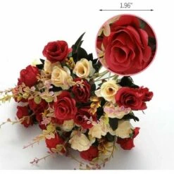 Fiori Di Seta Fiori Finti Rosa Di Seta Bouquet Di Fiori Artificiali Decorativi Per Centrotavola Per Matrimonio All'aperto Al Coperto (Rosso) -Negozio Piante artificiali economico 97887205 5