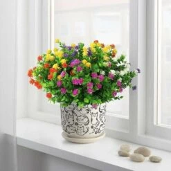 Fiori Finti Per Decorazione, 10 Pezzi 5 Colori Fiori Artificiali Resistenti Ai Raggi UV Per Esterni Versailles, Bouquet Di Plastica Finta Verde Arbusti Piante Per La Decorazione Domestica Giardino Di -Negozio Piante artificiali economico 98708745 2