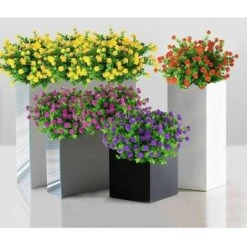 Fiori Finti Per Decorazione, 10 Pezzi 5 Colori Fiori Artificiali Resistenti Ai Raggi UV Per Esterni Versailles, Bouquet Di Plastica Finta Verde Arbusti Piante Per La Decorazione Domestica Giardino Di -Negozio Piante artificiali economico 98708745 5